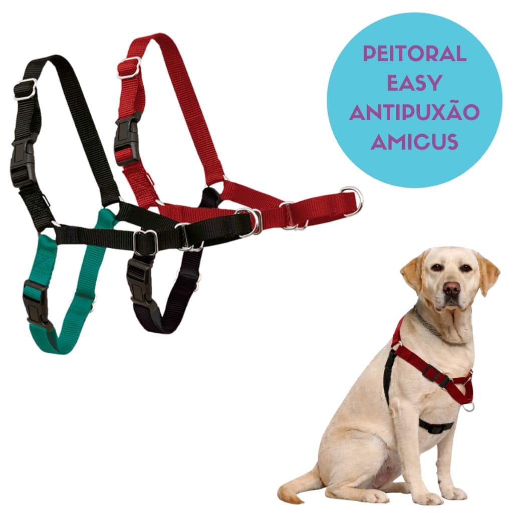 Peitoral Antipuxão Easy Amicus Controle Total Passeio Cães Adestramento Sem Enforcar e Sem Puxar