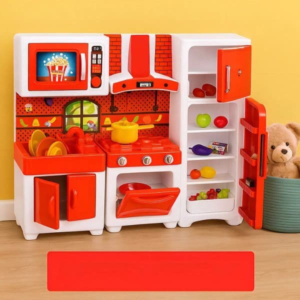 Cozinha Infantil Completa Rosa Com Geladeira Armario Fogao Coifa Brinquedo Criancas