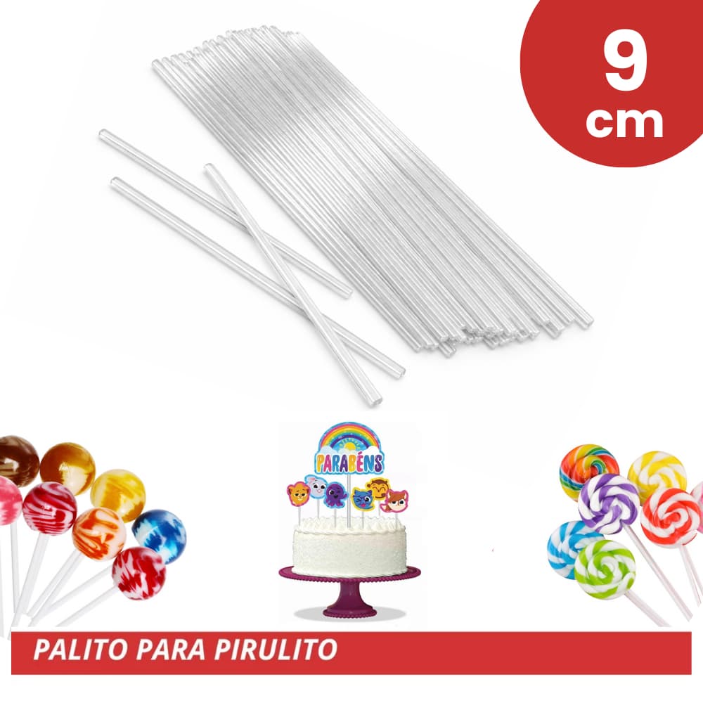 Palito Pirulito 9cm 4mm Mini Cake Pop Lembrancinhas Doces Confeitaria Branco ou Transparente