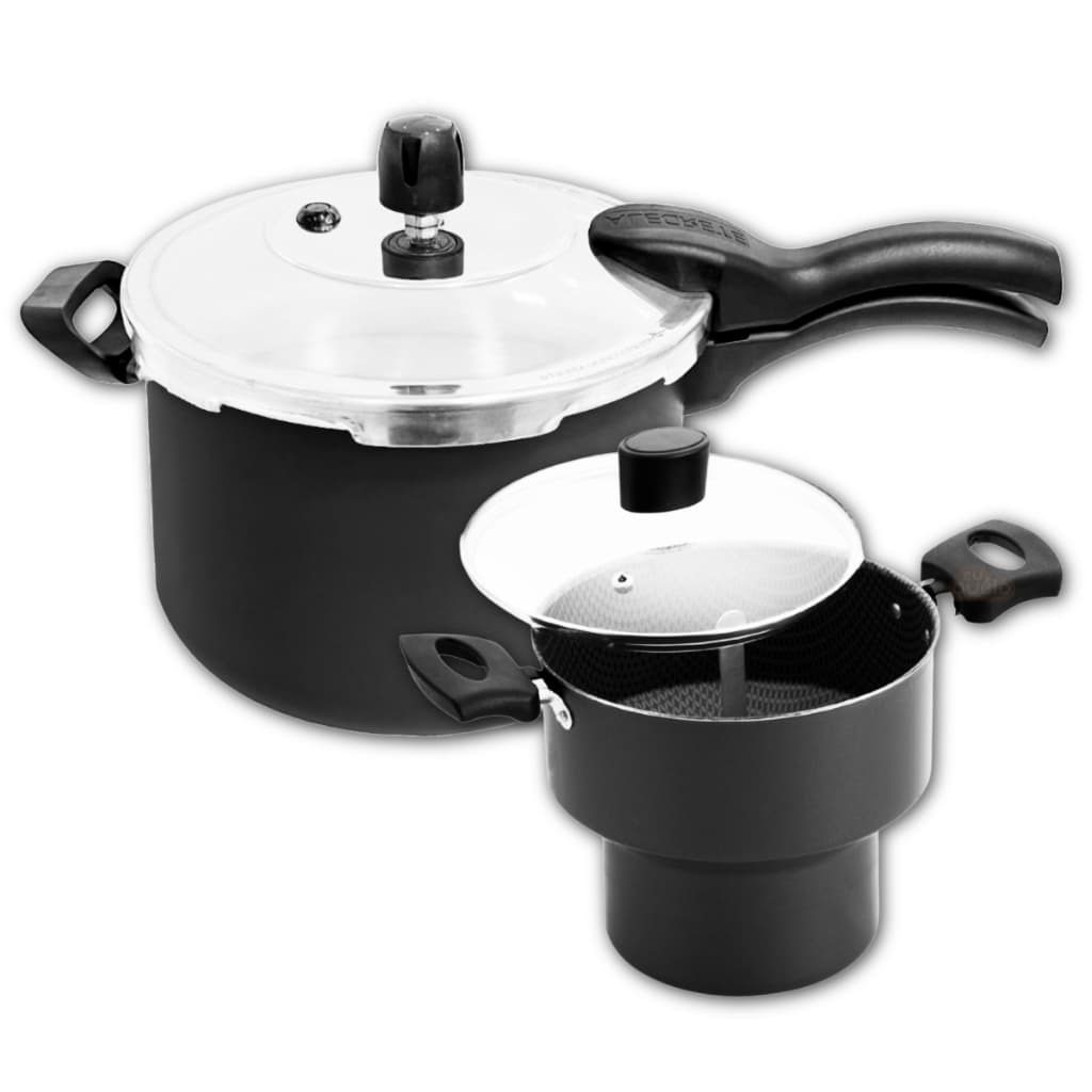 Panela de Pressão 4.5 L Externa Antiaderente + Cuscuzeira Antiaderente Vermelha/ CinzaT. Vidro