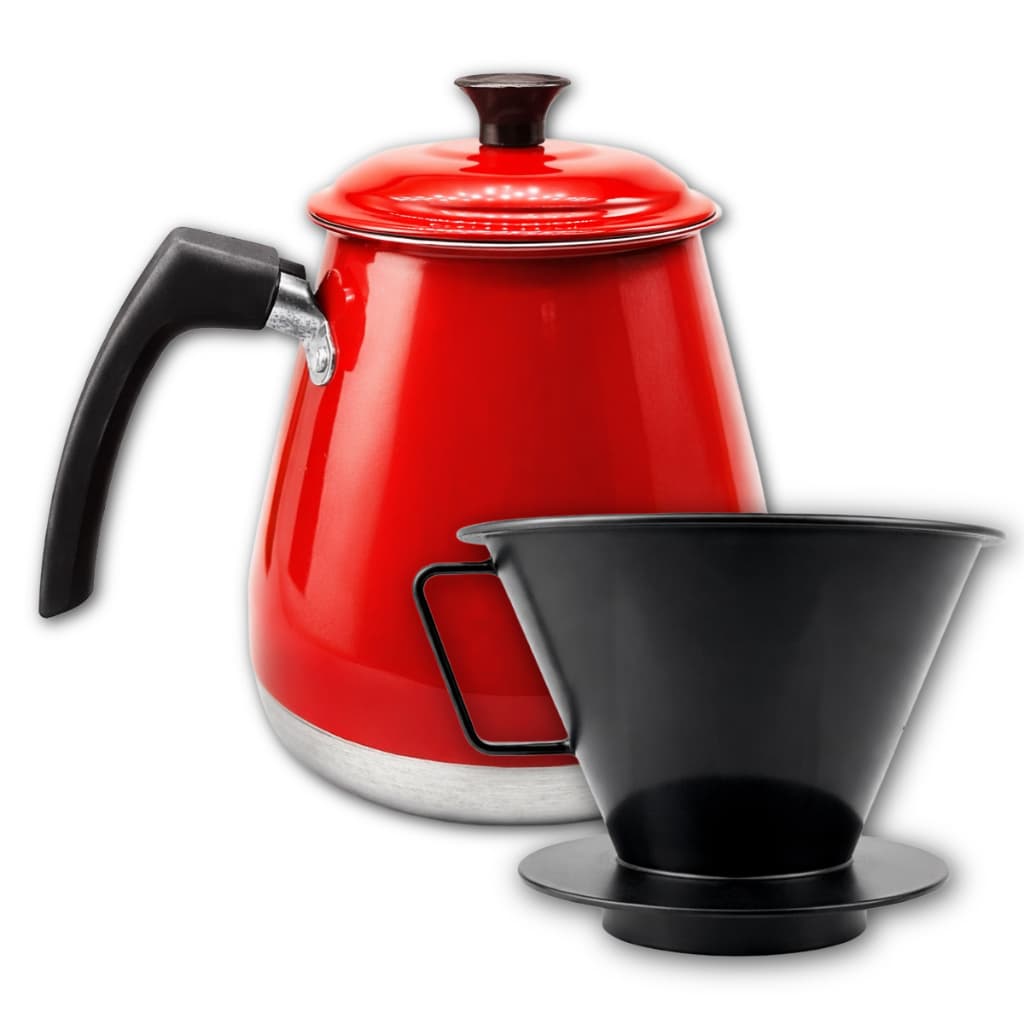 Bule de Alumínio Vermelho de 1L P/ Café Chá + Coador Reutilizável Resistente Vai no Fogo