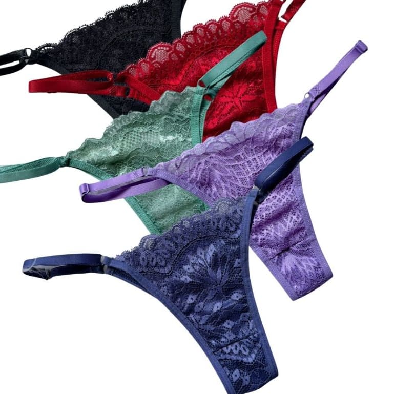 Kit 5 Calcinhas Meio Fio Renda Bordada Regulável Conforto Tamanho Único Cores Sortidas