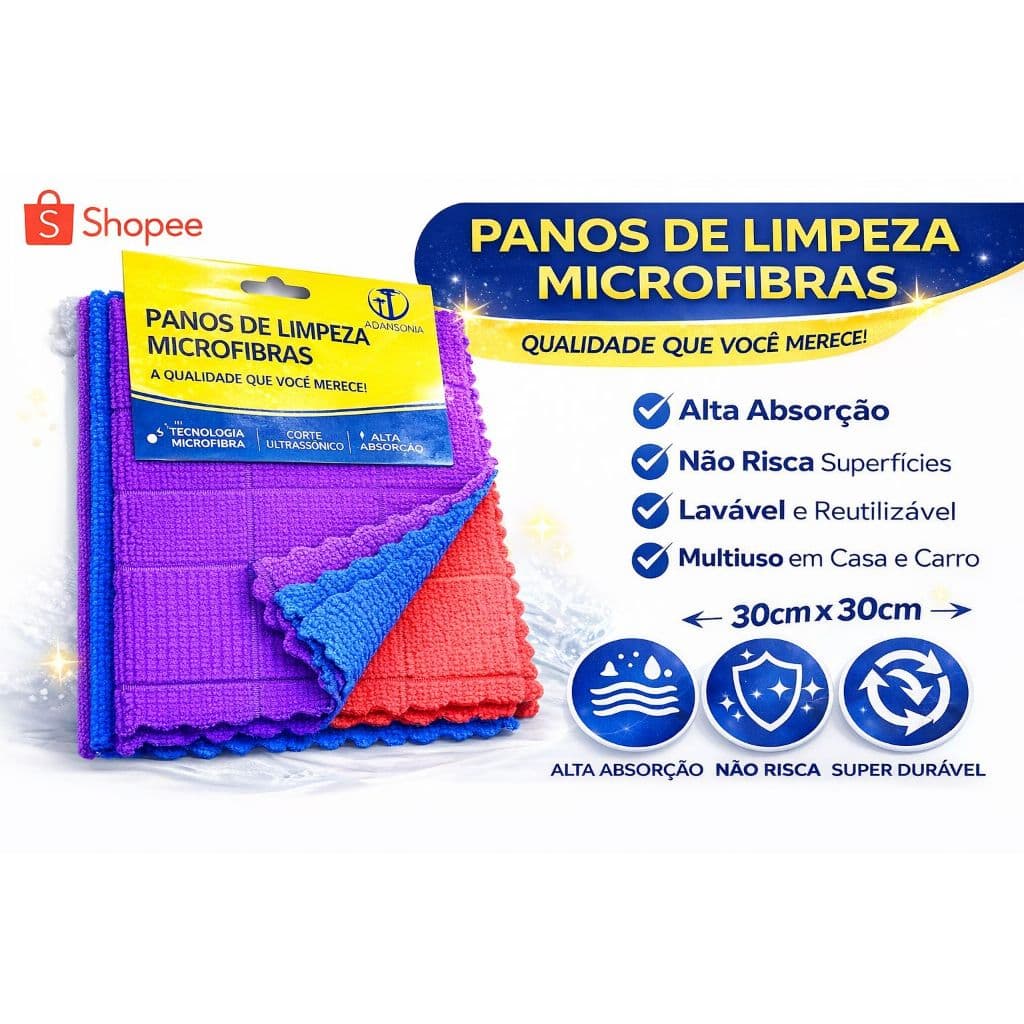 Kit Panos De Limpeza Microfibra Multiuso 30x30cm Não Risca Não Solta Fiapos Automotivo Casa Atacado