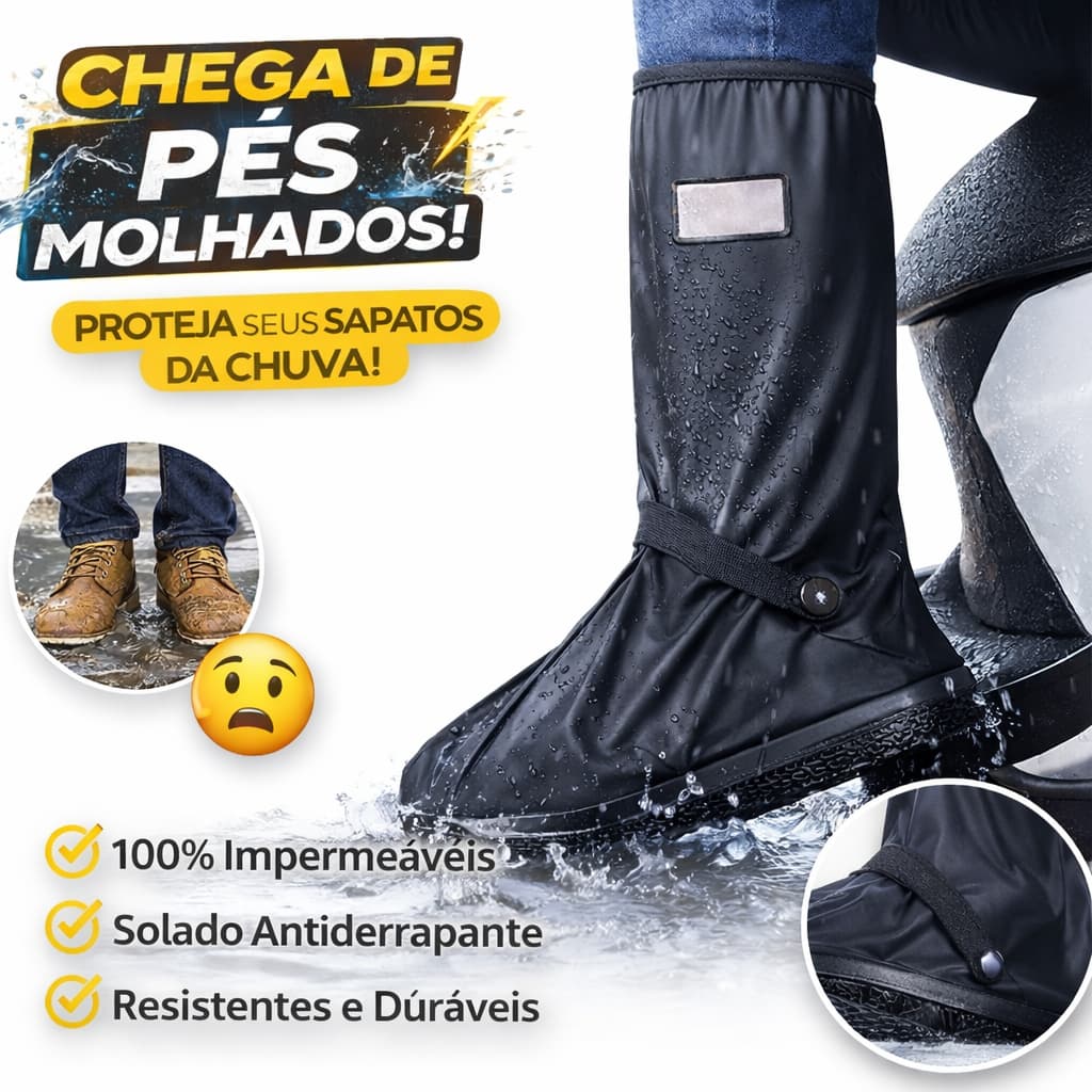 bota Galocha Impermeável Polaina Unissex para Chuva Motoqueiro | Cobre Sapato Borracha Antiderrapante