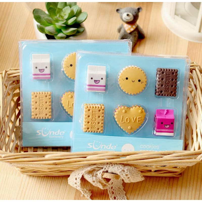 Kit 6 peças em caixa de biscoitos de leite Fiorella Sotti fofos borrachas de biscoito - Win Paper