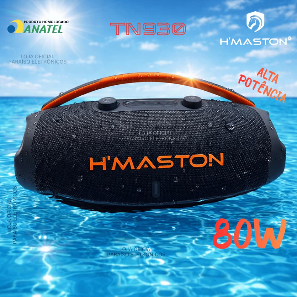 Caixa de Som Grande SUPER BASS BOLT Alta POTÊNCIA H'Maston Bluetooth Prova d'Água TWS - TN930