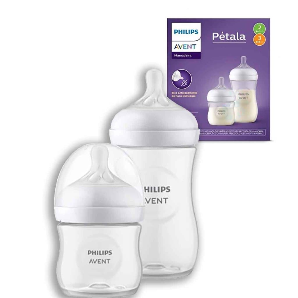 Kit 2un Mamadeiras Pétala Philips Avent 125ml/260ml Bico Antivazamento