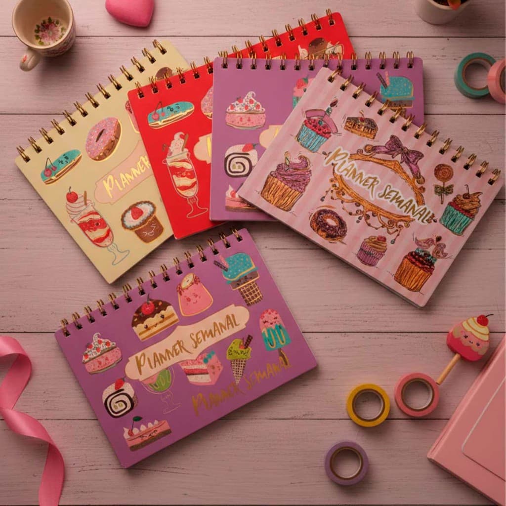 Agenda Planner semanal doces fofa organização mensal escritorio escola faculdade Pequeno
