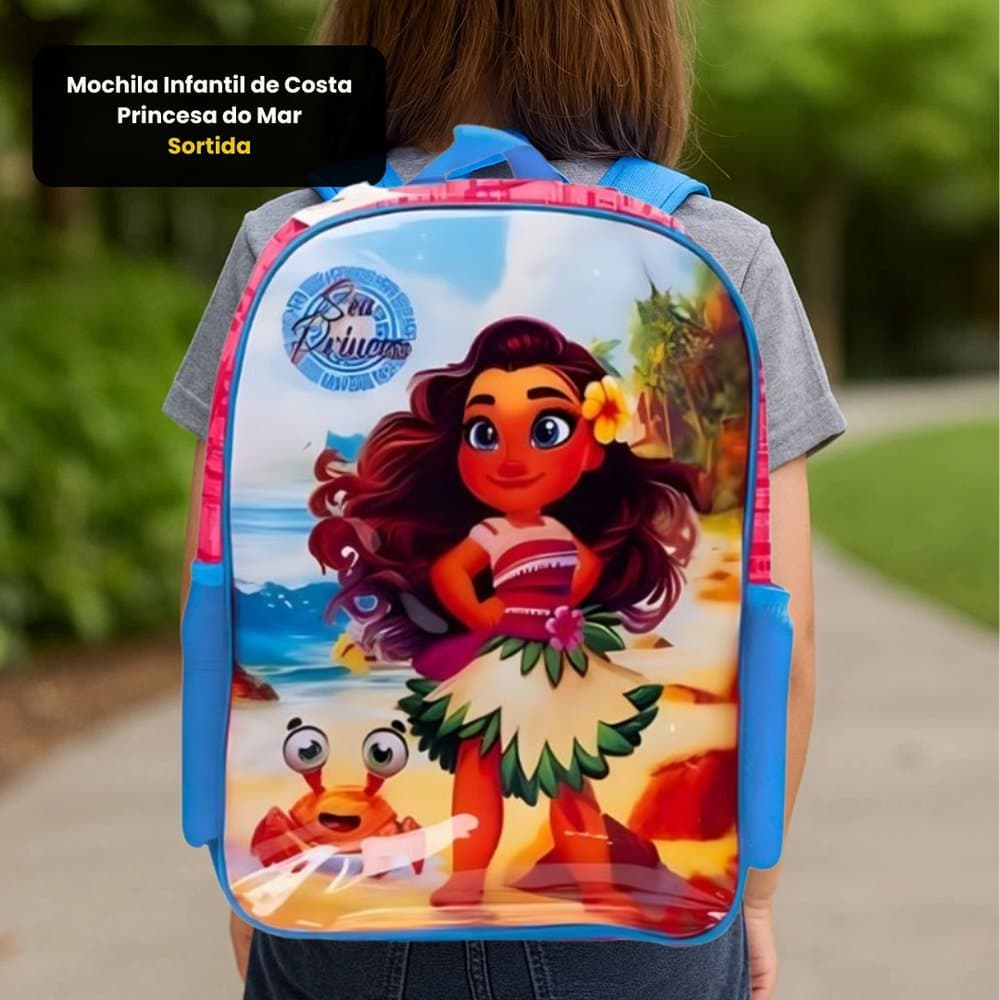 Mochila Infantil de costa Princesa do Mar Escolar Feminina cores sortidas