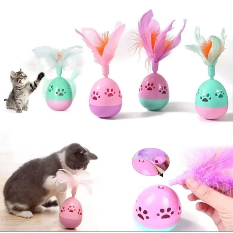 Brinquedo Bola Para Gatos João Bobo Com Penas e Guizo Interativo Divertido Gravidade