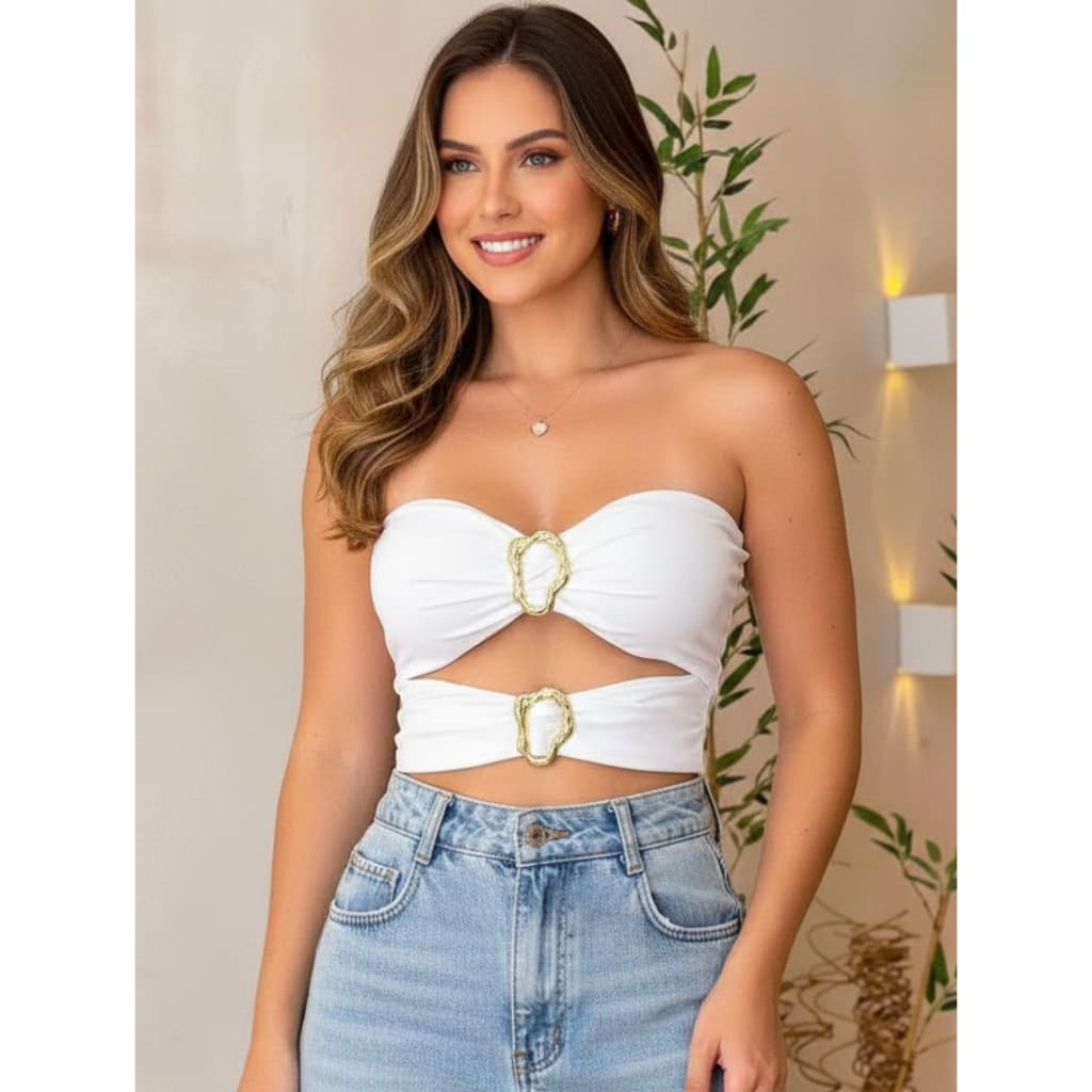 Cropped Feminino em Suplex com Bojo e Fivela Dourada – Detalhes Sofisticados e Modernos