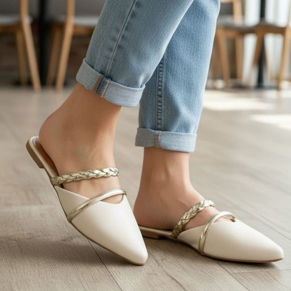 Mule Feminino Sapato Rasteirinha Casual Com Tira Trançada Estilosa Preto Off-white Nude Promoção