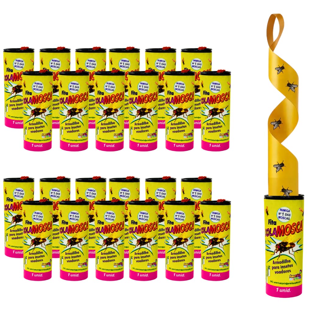 Fita Cola Mosca e Insetos Voadores – Kit 24 Fitas Cola Adesiva Mata Moscas