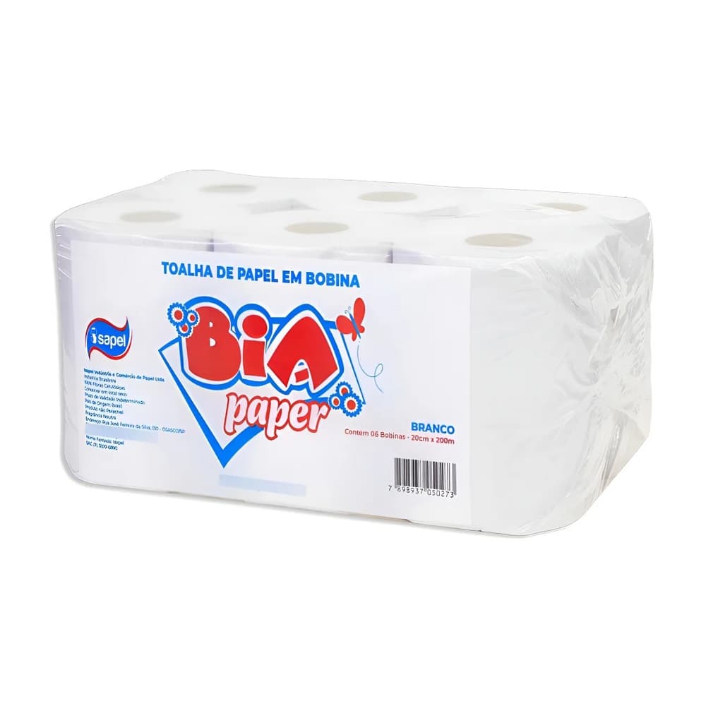 Papel Toalha Bobina Rolo 20x200 Folha Simples 6 Bobinas Banheiro Cozinha