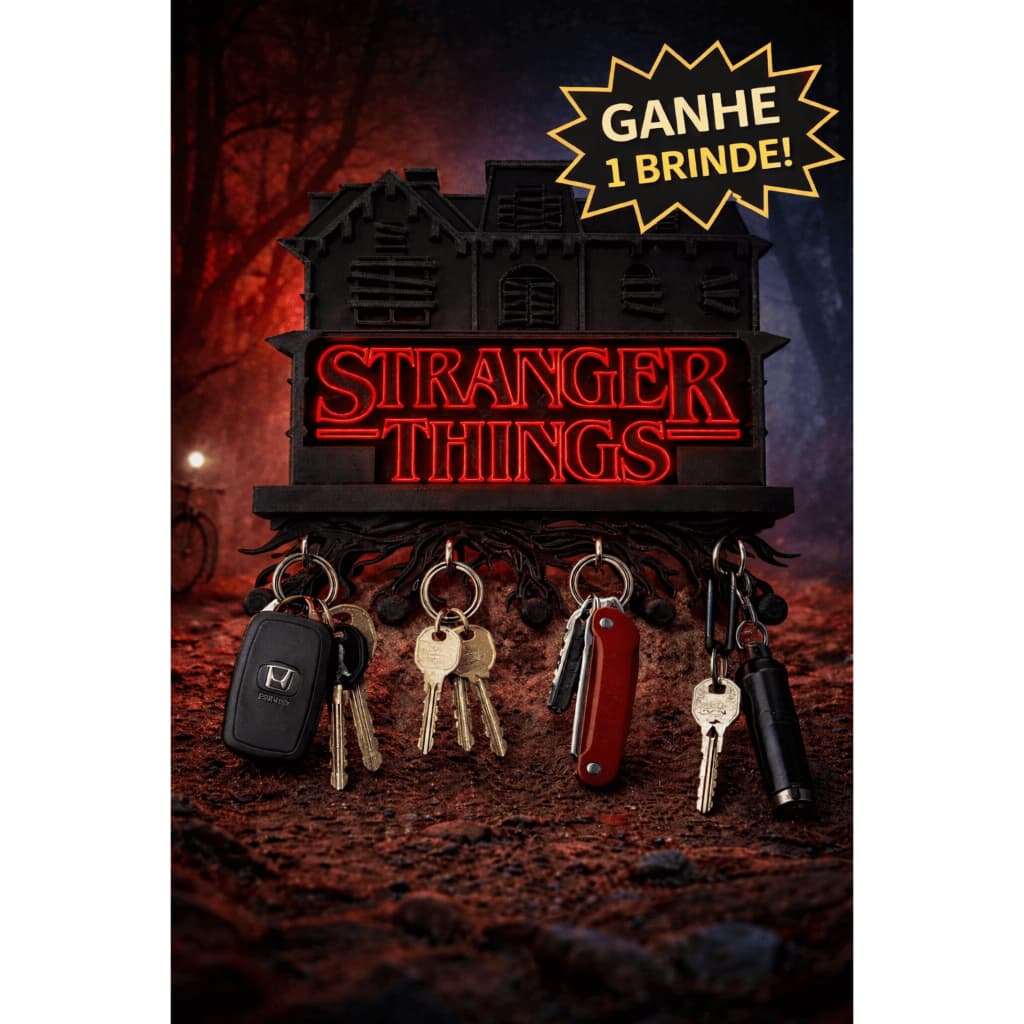 Porta-Chaves Stranger Things Decorativo – Casa Assombrada com Ganchos para Chaves