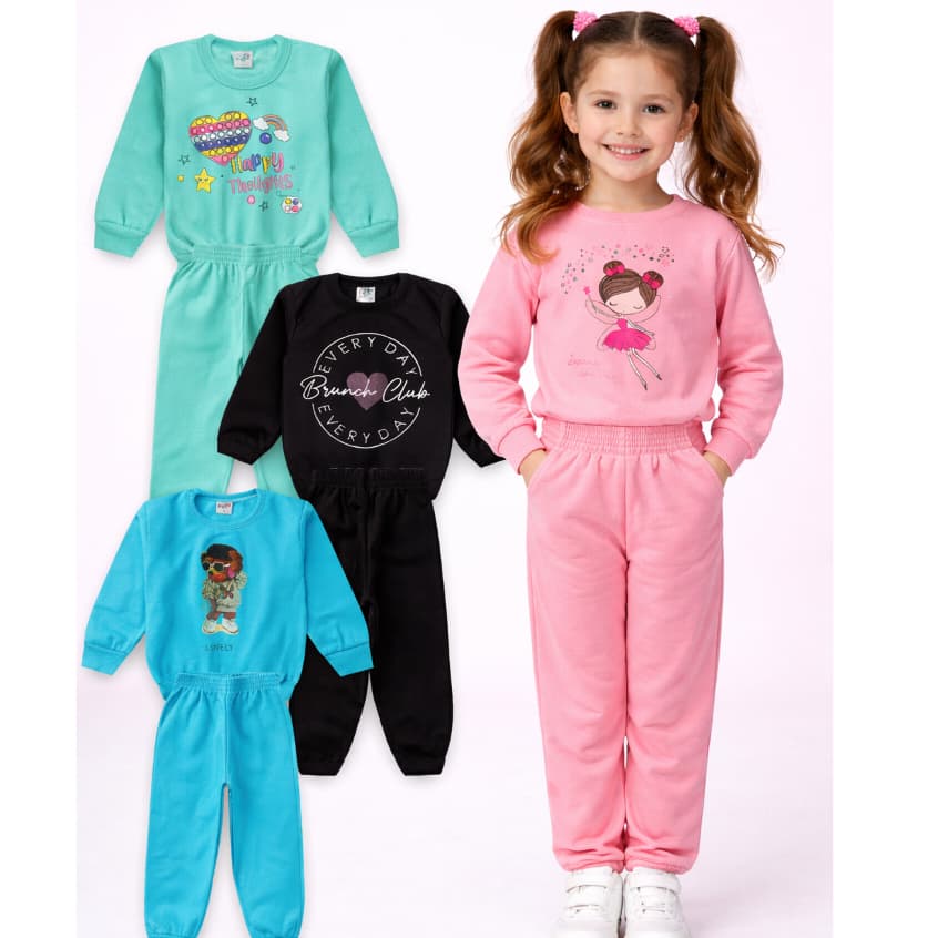 Kit 3 conjuntos bebê frio moletom menina bebe inverno calça e casaco flanelad com punho tamanho 1 ao 8