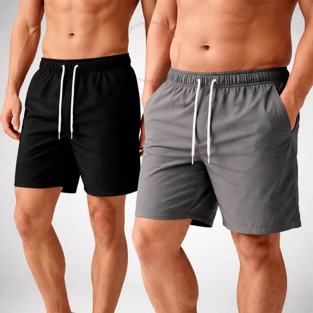 2 Shorts Liso Tactel Bermuda Masculina Academia Mauricinho Corrida Praia Piscina Impermeável Casual