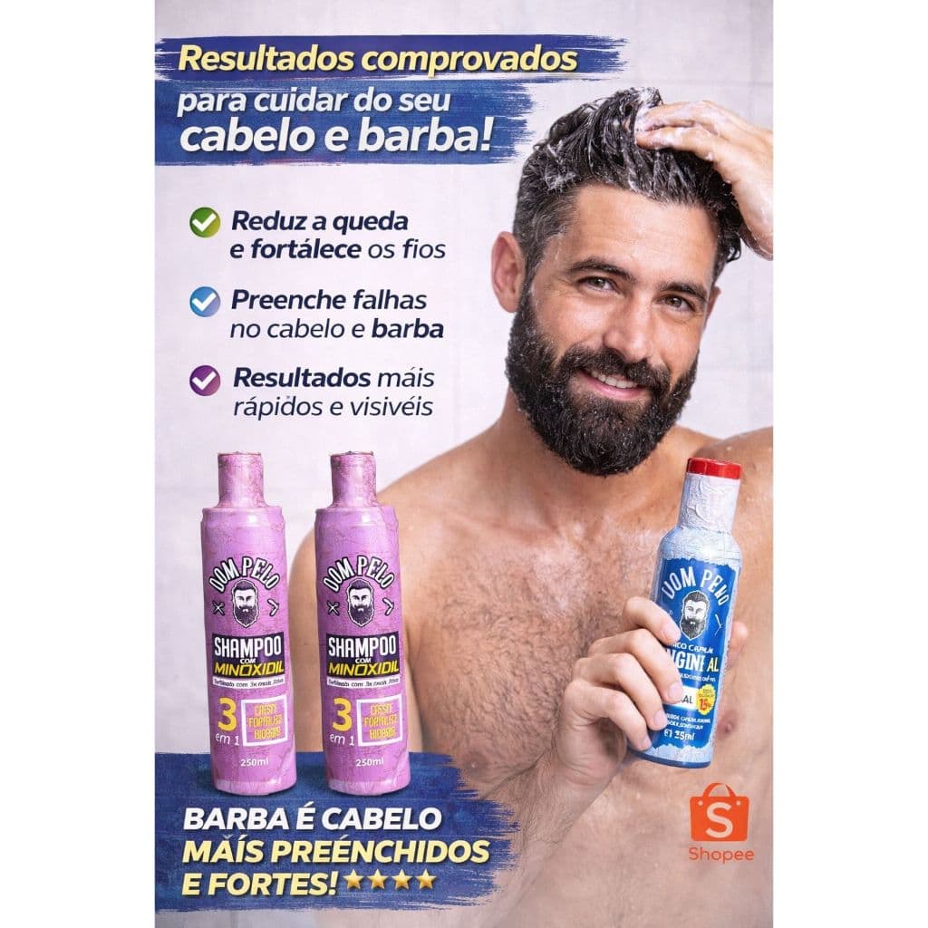 Tônico Capilar DOM PELO Crescimento Acelerado Cabelo, Barba e Sobrancelhas 120ml + shampoo 3x1 - envio imediato