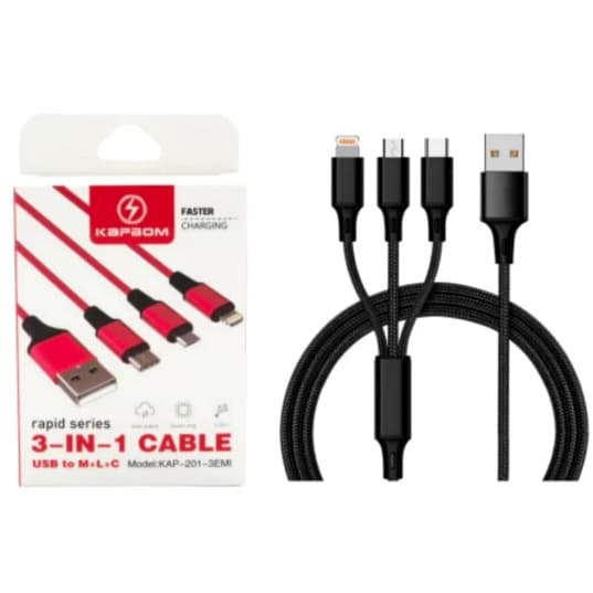 Cabo Turbo USB 3 em 1 Carregamento Rápido Micro USB Lightning Tipo-C Alta Velocidade KAP-201-3EMI