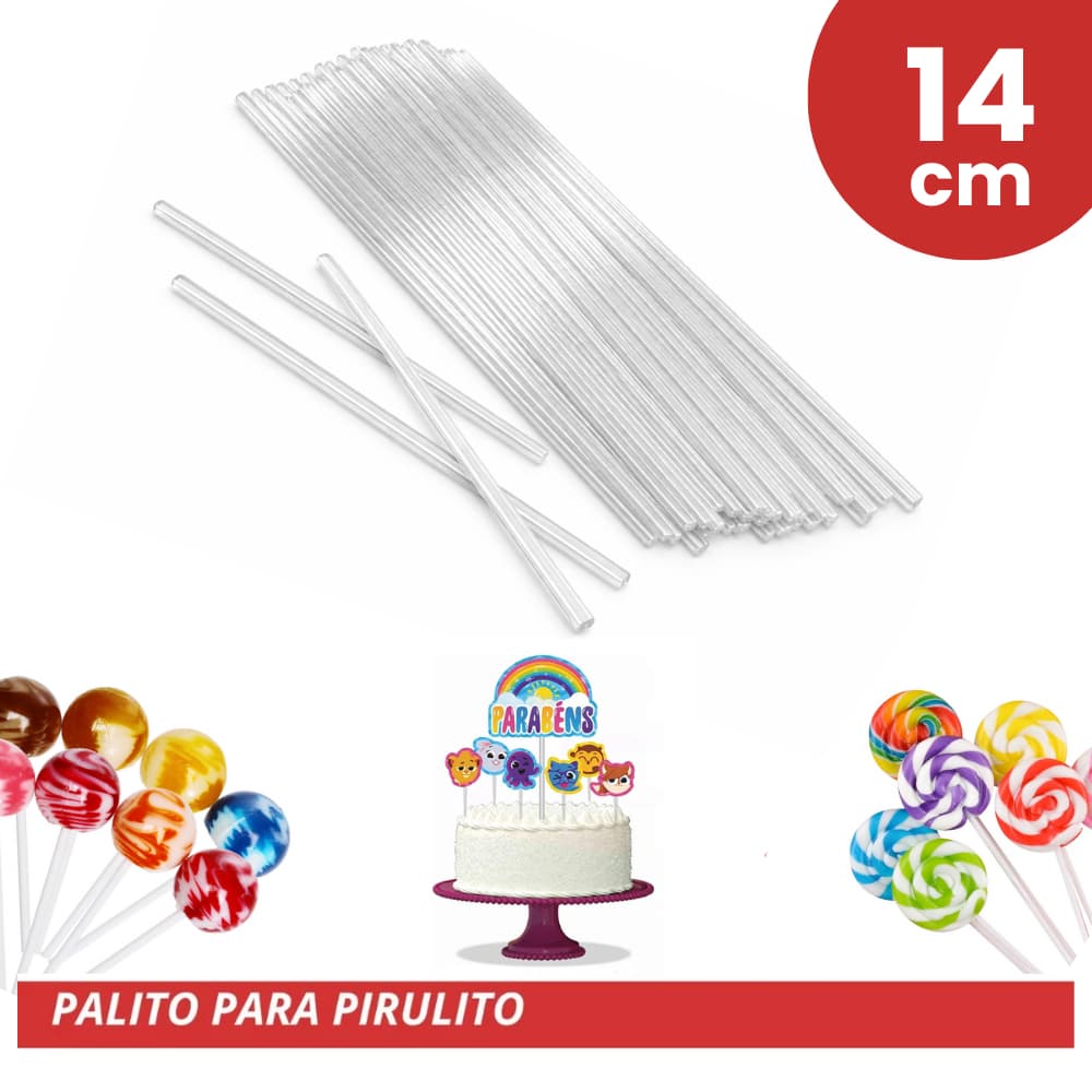 Palito Pirulito 14cm 4mm Cake Pop Pirulito Chocolate Confeitaria Topo de Bolo Branco Transparente