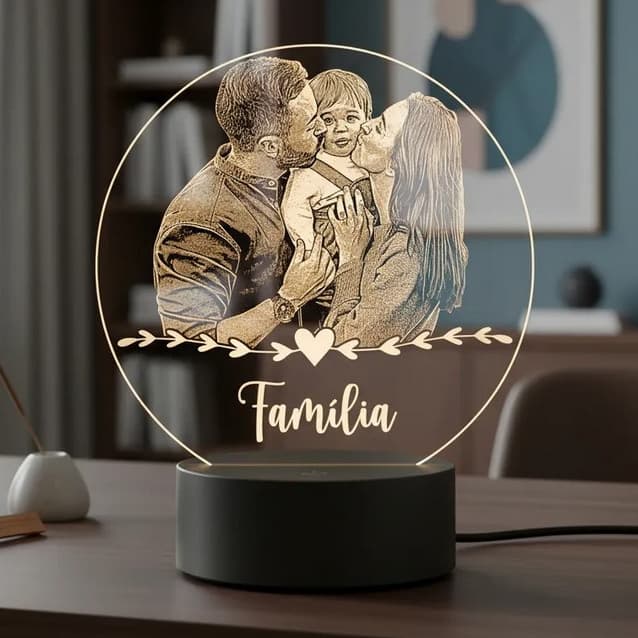 Luminária Família 7 cores RGB Foto Personalizada - Presente, Decoração, Namorados, Iluminação, Abajur, Pai, mãe, Natal