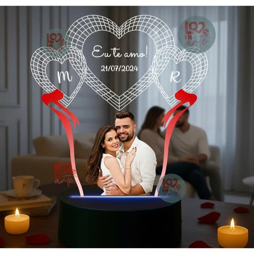 Luminária Led Coração Foto Personalizada Presente, Decoração Nome do Casal - Presente, Namorados, Iluminação, Natal