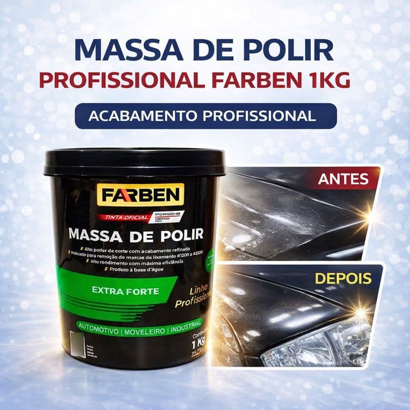 Massa de Polir Nº2 Farben 1Kg Base Água Remove Riscos e  Imperfeições e  Mais Brilho