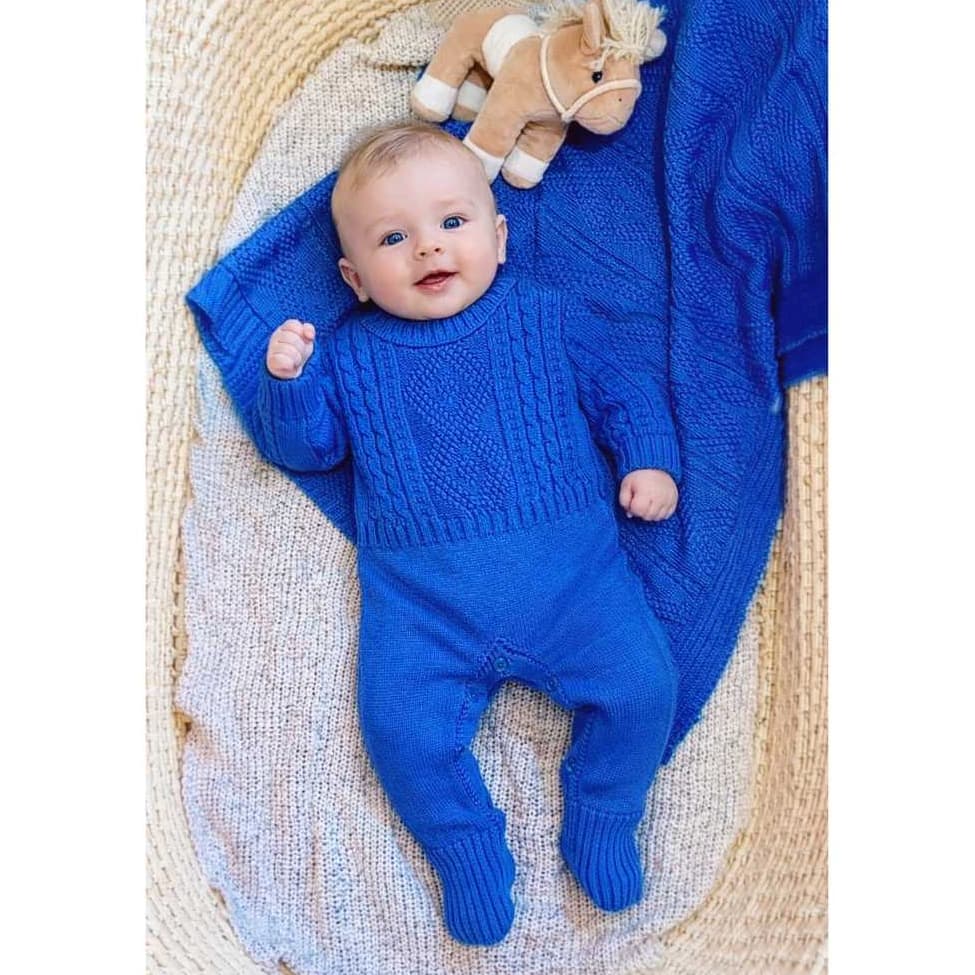 Kit Saída Maternidade Losango com Manta e Macacão, Menino e Menina Tricot Enxoval bebê RN