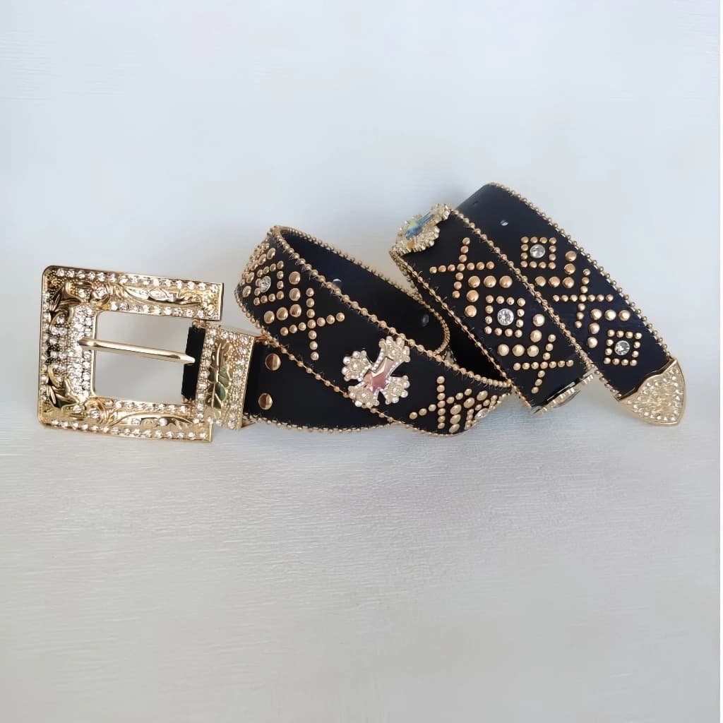 Cinto Feminino Country Com Cruz Strass Brilhos Ocidental Cowboy Tachas Blogueira Balada Festival
