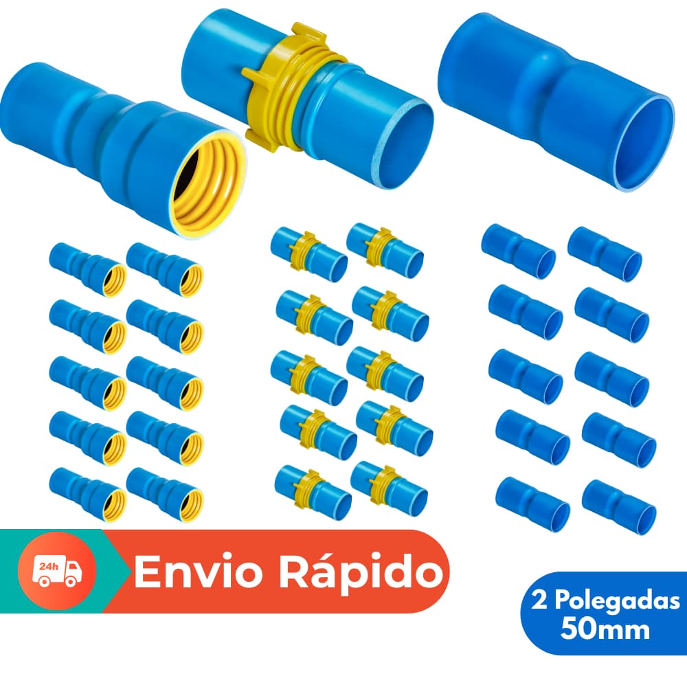 Kit 10un Ponta Macho 2"- 10un Ponta Fêmea 2" - 10un Luva Soldável 50mm | Tubo PVC Engate Rosca