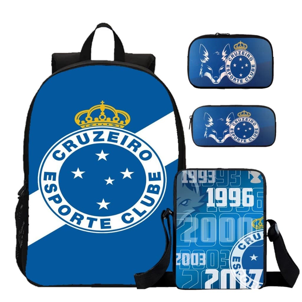 Kit Mochila Escolar Personalizada Cruzeiro FC Lancheira Estojo Necessaire Time de Futebol Masculina Infantil Reforçada