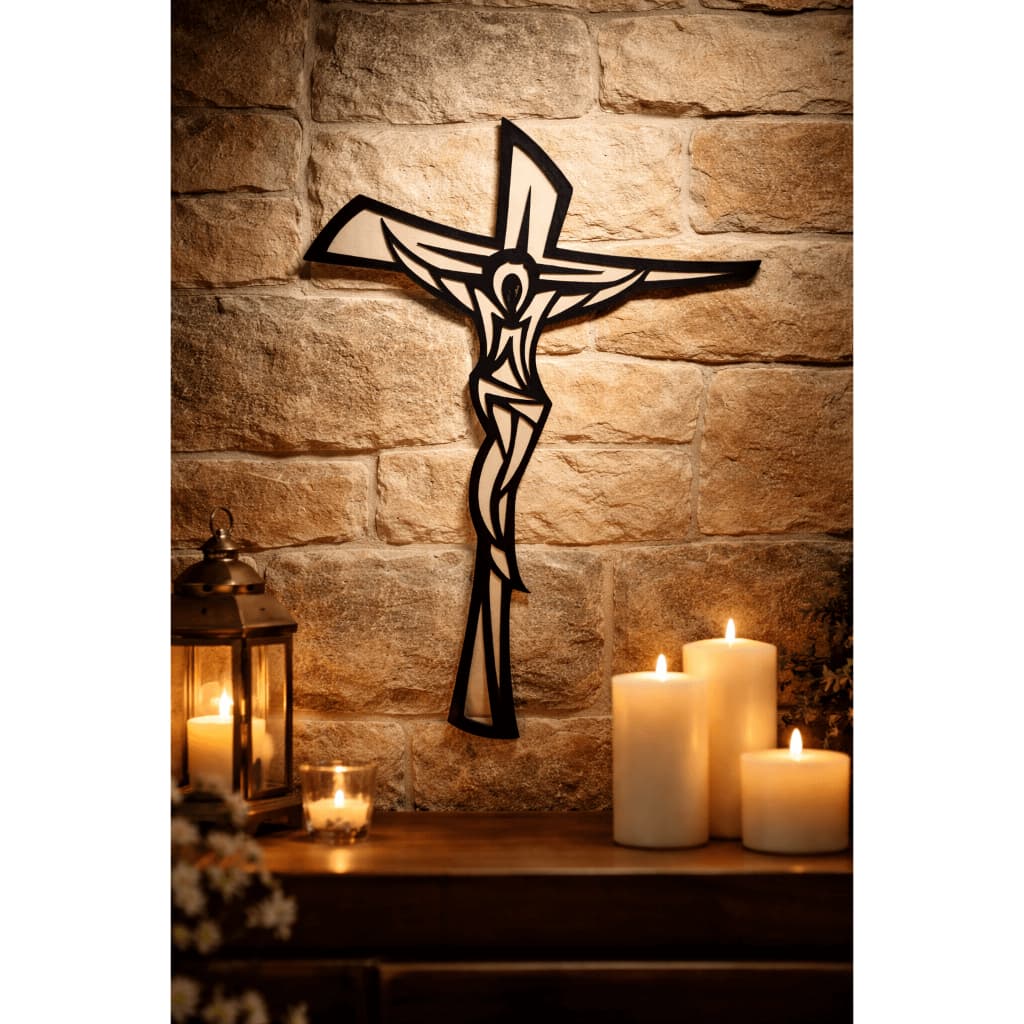 Crucifixo quadro oração religioso  Decorativo de Parede em MDF Preto