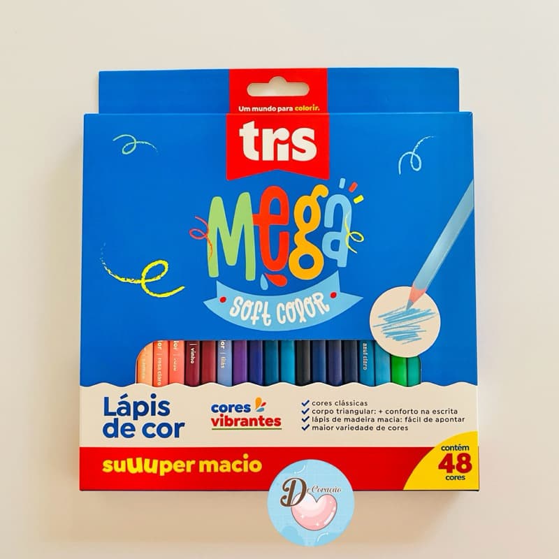 Lápis de Cor 48 Cores TRIS Mega Soft Color Escolar Desenho