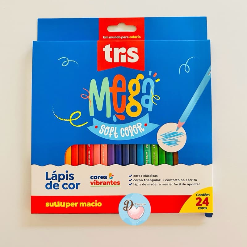 Lápis de Cor 24 Cores TRIS Mega Soft Color Escolar Desenho