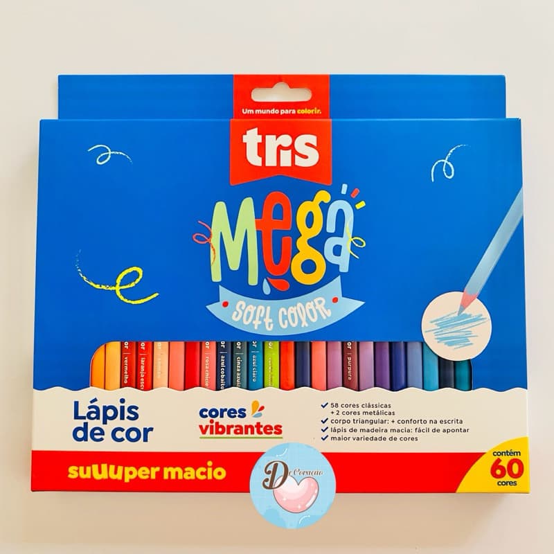 Lápis de Cor 60 Cores TRIS Mega Soft Color Escolar Desenho