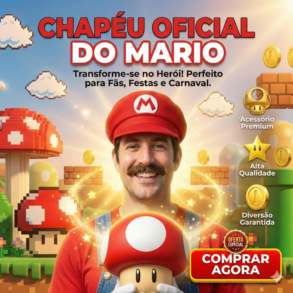 Chapéu Vermelho Mario Fantasia Estilo Clássico Cosplay