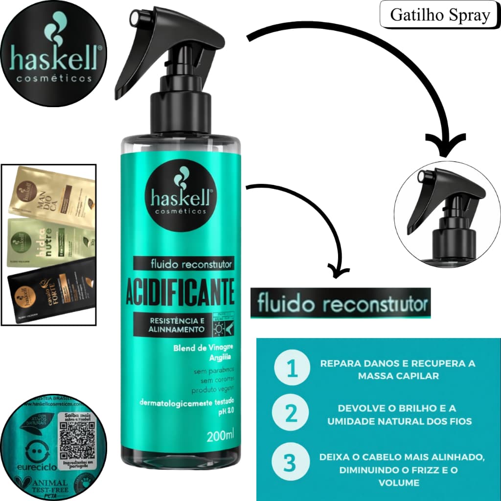 Fluido Reconstrutor Acidificante Haskell 200ml Anti Frizz
