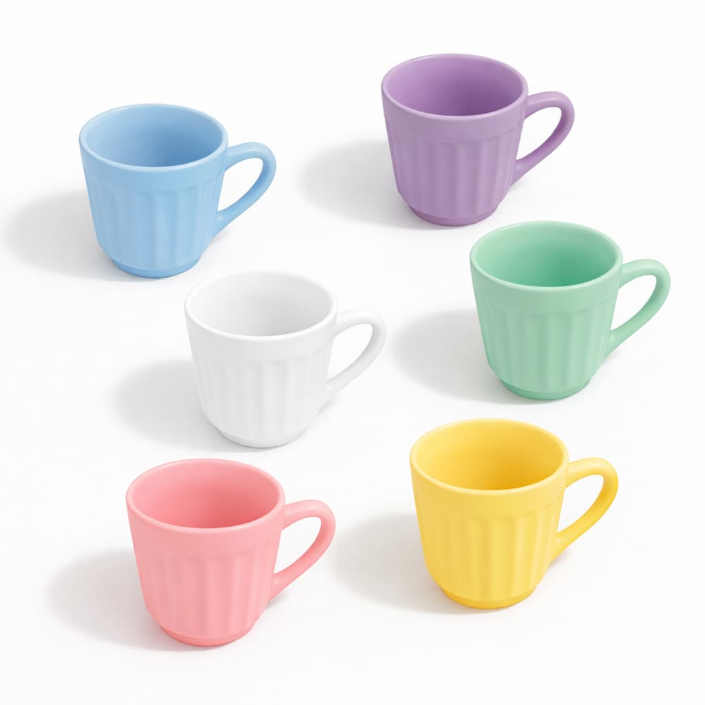 Kit 6 Canecas Caneladas Coloridas Lisa 150ml Sortidas Café Manhã Tarde Chá Elegante