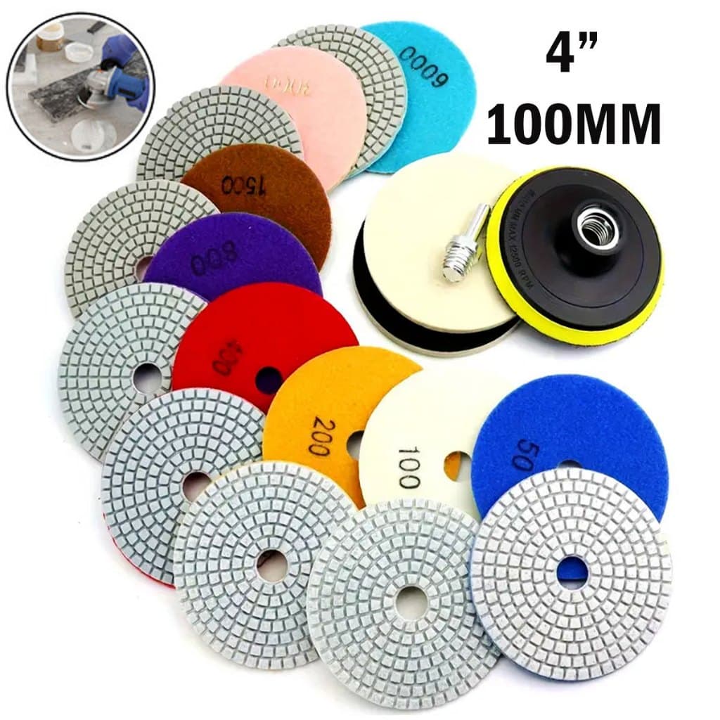 Kit 02 Discos Lixas Diamantada De Polir Marmore Granito Suporte 4" Com Velcro Para Polimento