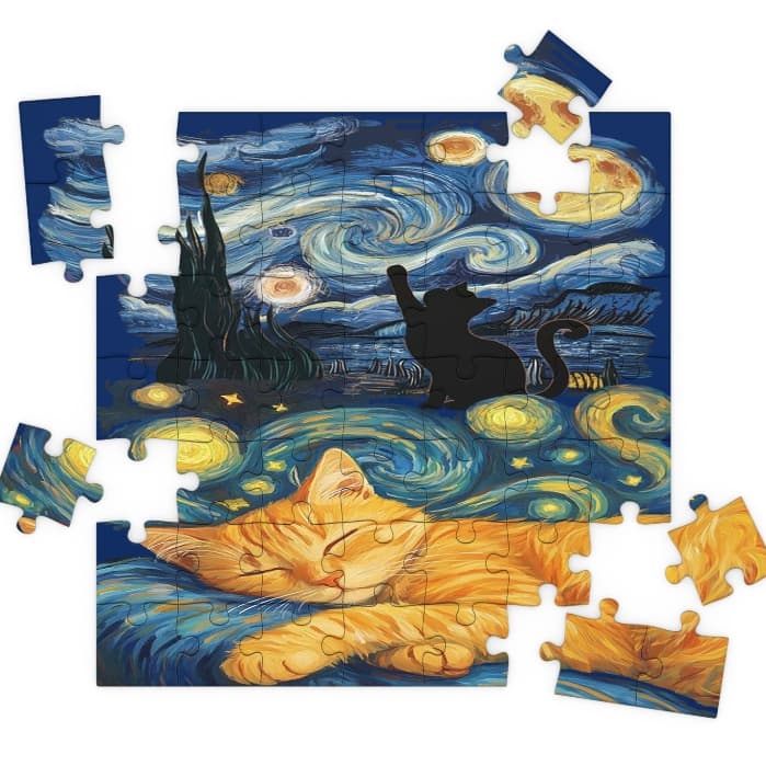 Quebra Cabeça MDF Gatos no Céu de Van Gogh 100 Peças Puzzle