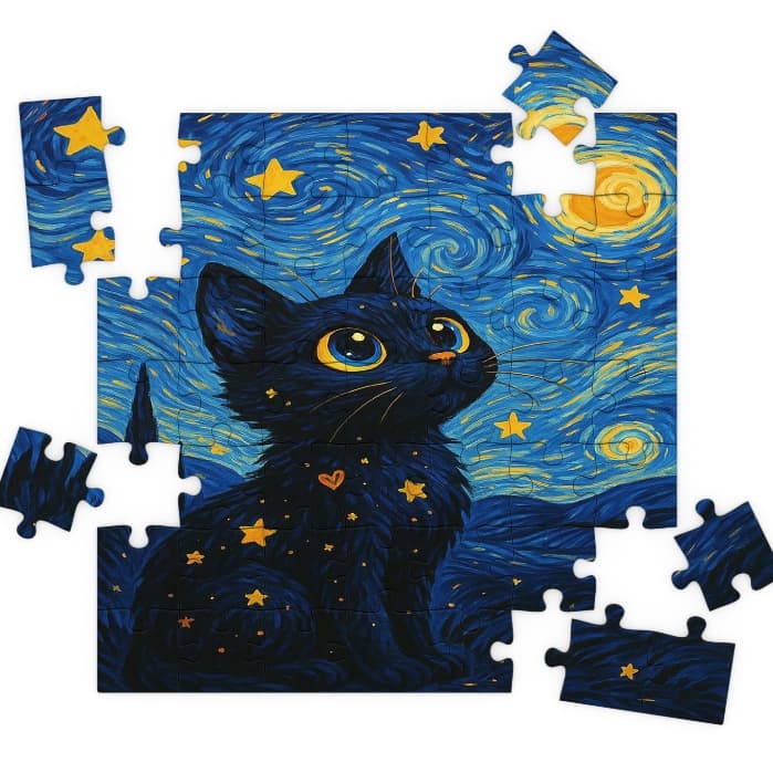 Quebra Cabeça MDF Gato no Céu Estrelado 100 Peças Grandes Puzzle Oferta