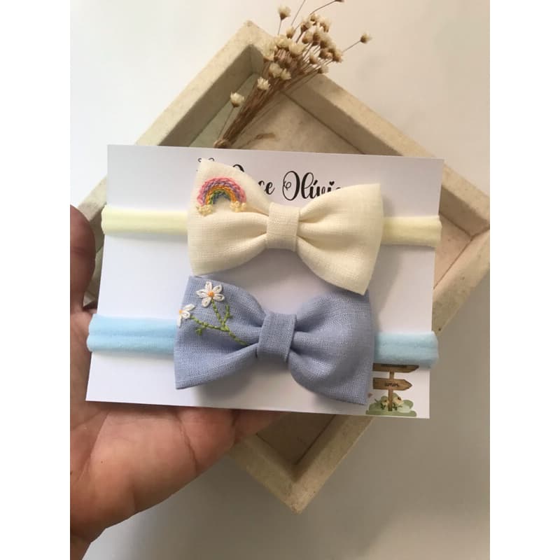 kit de laços bordados / kit de laços de linho / laço bordado a mão a pronta entrega