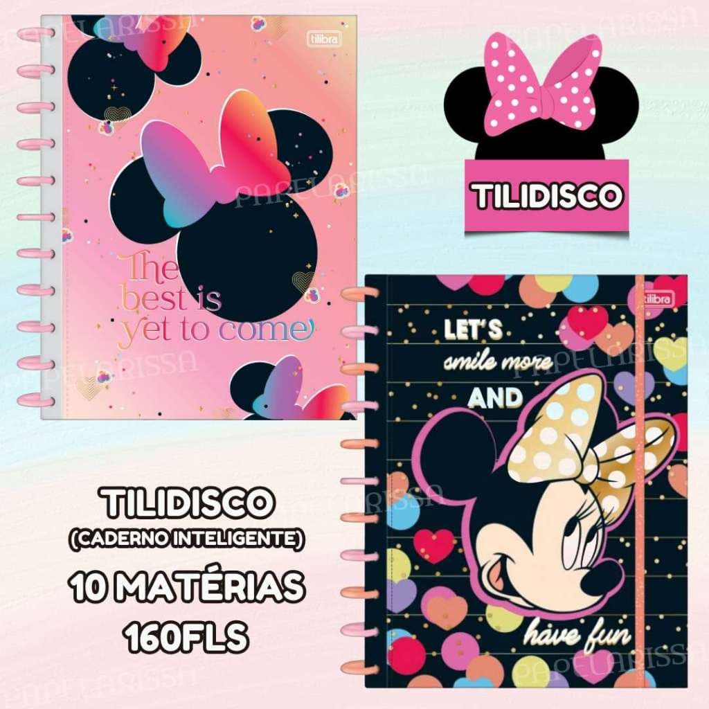 Caderno Tilidisco Capa Dura Universitário 10 Matérias 160 Folhas Minnie Original - Tilibra
