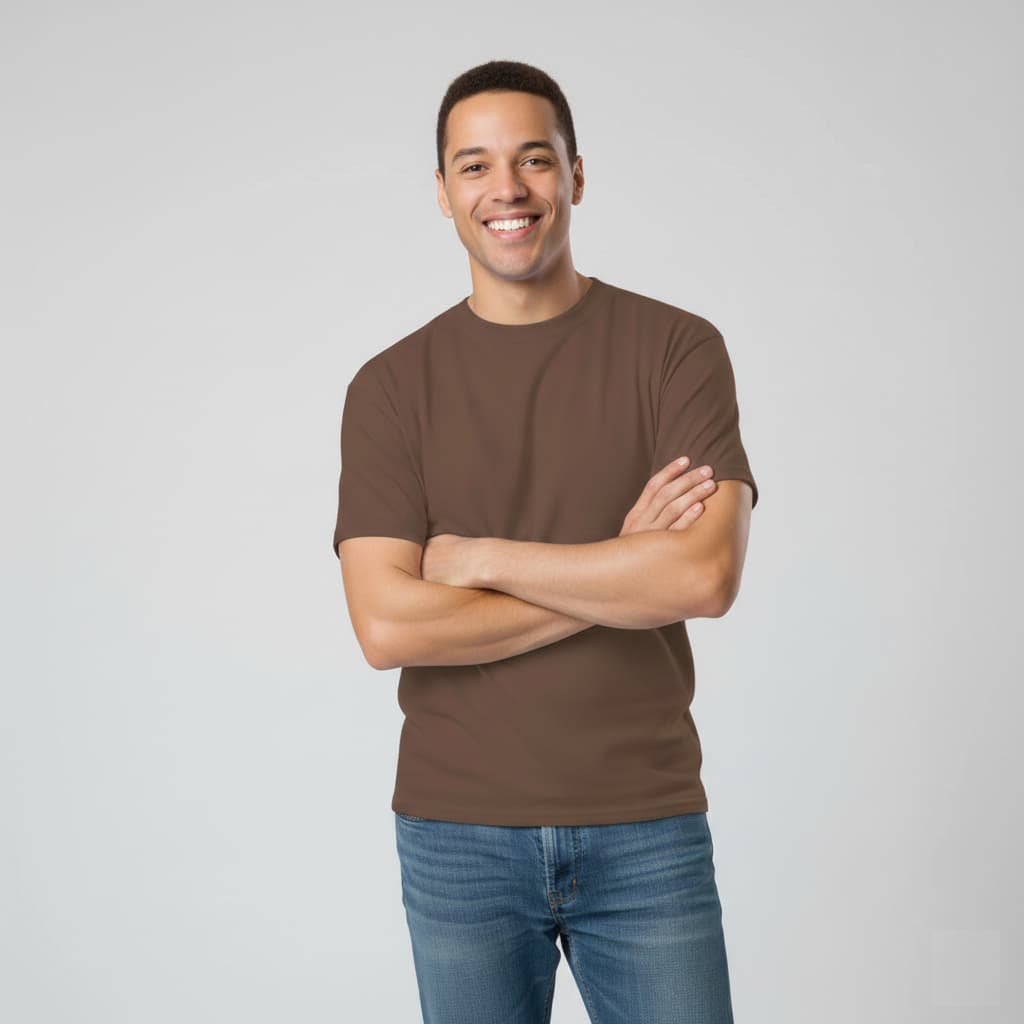 Camiseta Marrom Camisa Masculina Básica 100% Algodão 30.1 Premium
