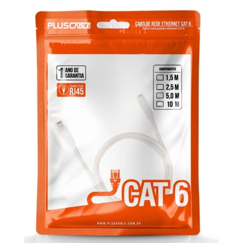 Cabo de Rede Patch Cord Cat6 5M PC-ETH6U50WH Plus Cable