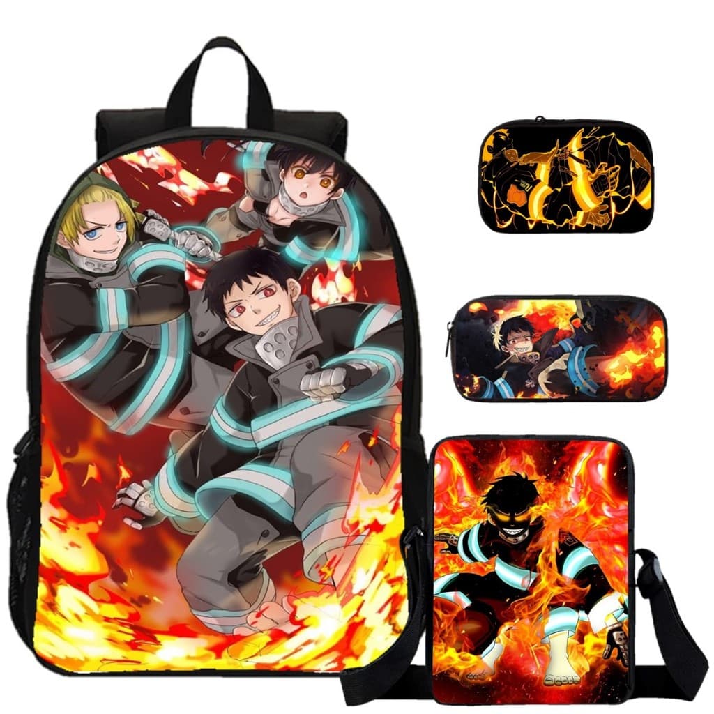 Kit Mochila Escolar Personalizada Fire Force Anime Lancheira Estojo Necessaire Shinra Kusakabe Masculina Reforçada Top