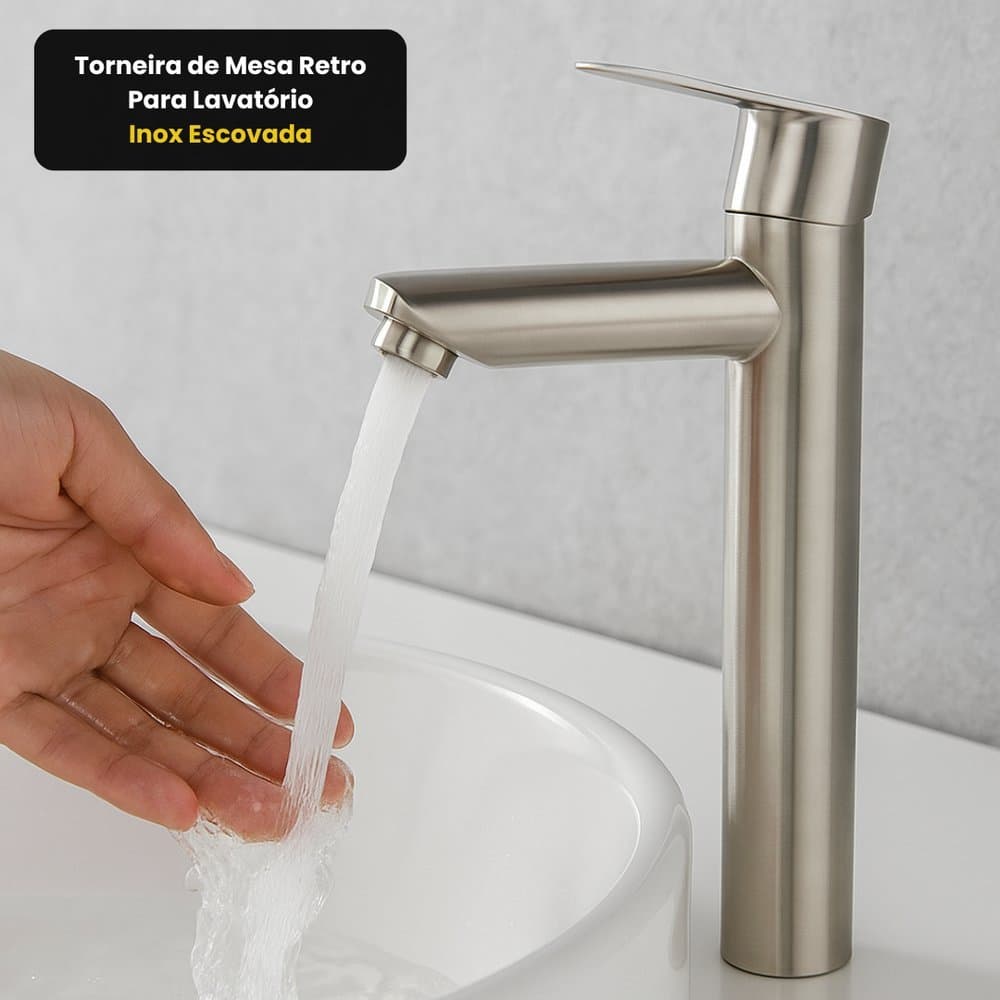 Torneira de Mesa Retro Para Lavatório lavabo - Inox Escovada