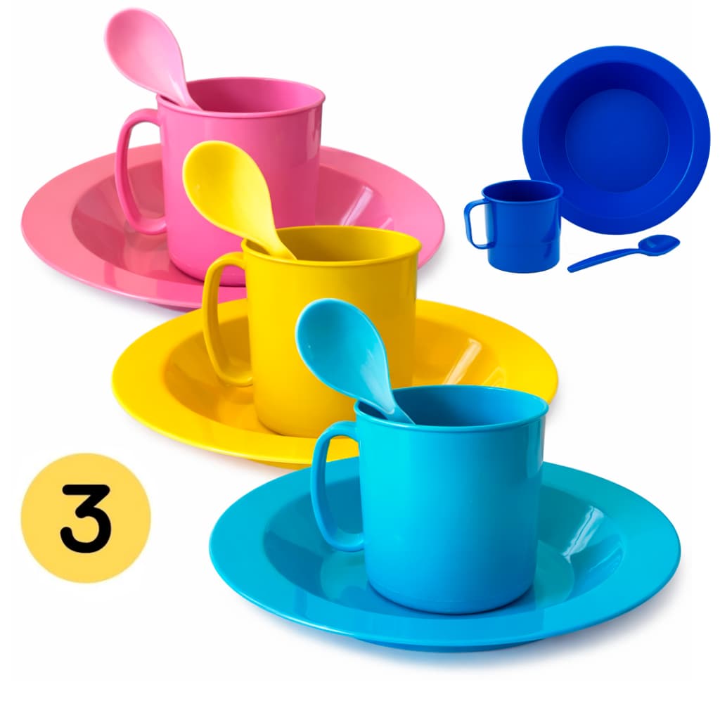 Kit Lanche Prato Colher Caneca Merenda Escolar Infantil Plástico Cor Sortidas Refeições Recreio