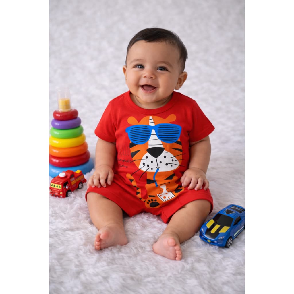 Conjunto Fofo Bebê Menino Desenho Tigre Divertido Roupa Bebê