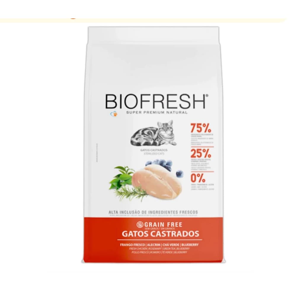 Ração Biofresh Gatos Castrados Frango 7,5kg | Natural, Sem Transgênicos, Controle de Peso